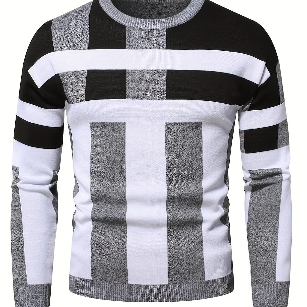 Men’s Color Round Neck Sweater, Trendy Stretch Warm Pullover For Winter Outdoor Clothing Shop Online at Dubai Trades 2