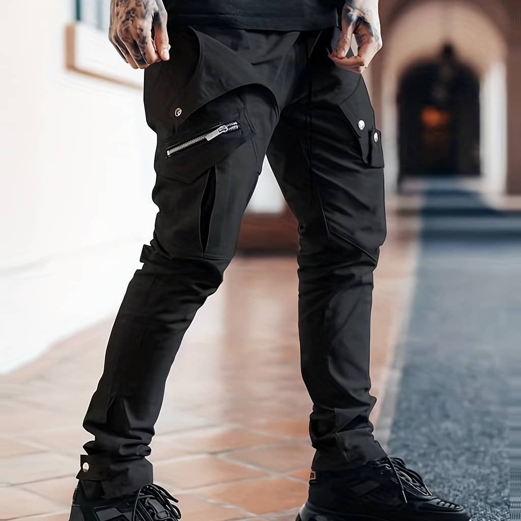 Men’s Drawstring Cargo Pants, Zip Pocket Slim Fit Trendy Outdoor Pants, Mens Work Pants, Tactical Pants Clothing Shop Online at Dubai Trades 2
