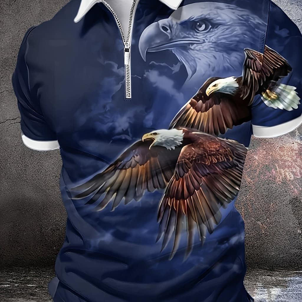 Men’s Eagle Print Shirt – Casual & Formal, Short Sleeve, Breathable Polyester, Summer Wear Clothing Shop Online at Dubai Trades 2