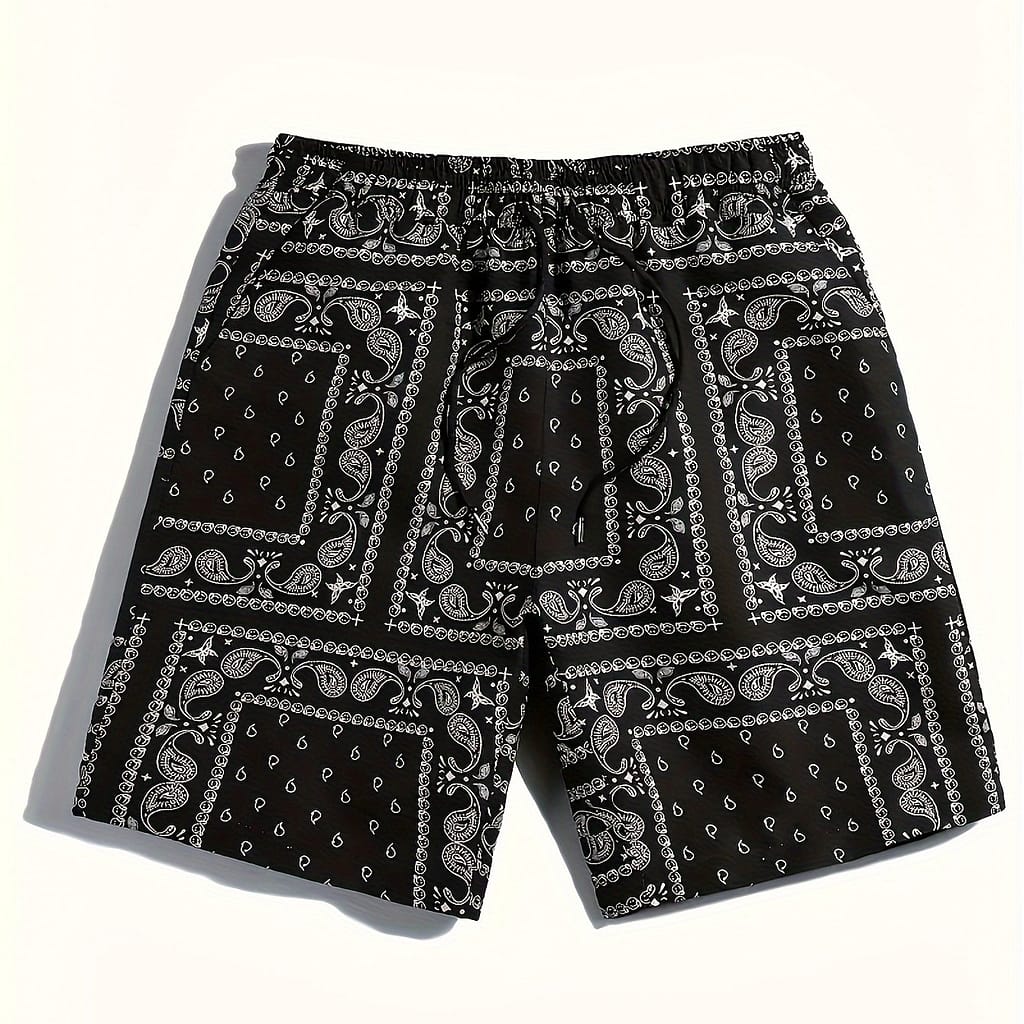 Men’s Hawaiian Style Paisley Pattern Shorts With Drawstring And Dual Front Pockets, Casual And Stylish Shorts Suitable For Summer Leisurewear And Beach Vacation Clothing Shop Online at Dubai Trades 2