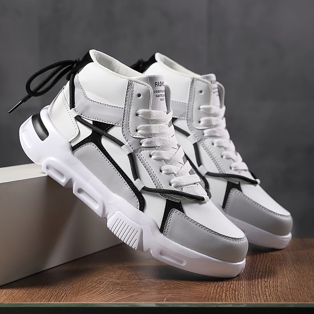 Men’s High Block Skate Shoes, Comfy Non Slip Casual Lace Up Sneakers For Men’s Outdoor Activities Athletic Shop Online at Dubai Trades 2