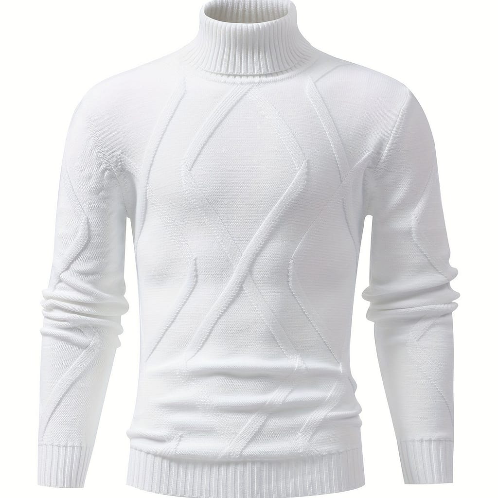Men’s High Neck Knit Sweater, 100% Polyester Rib-knit Long Sleeve Pullover, Casual Solid Color For Fall/winter Clothing Shop Online at Dubai Trades 2