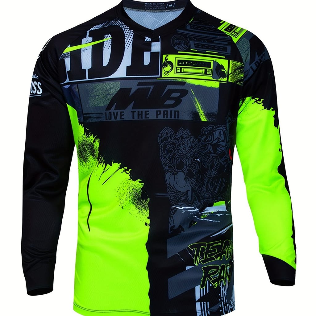 Men’s High-performance Downhill Jersey – Quick Dry, Breathable Polyester, Long Sleeve Motocross & Mountain Bike T-shirt With V-neck And Raglan Sleeves Clothing Shop Online at Dubai Trades 2