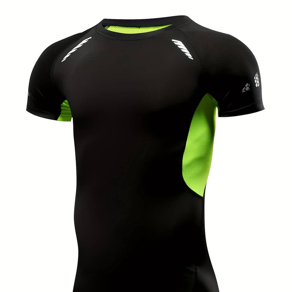 Men’s High-performance Short Sleeve Top – Quick-dry, Sweat Absorbent, Stretchy Fit With Neon Green Accents, Ideal For Gym, Running & Outdoor Activities, Workout Clothes Active Shirts & Tees Shop Online at Dubai Trades 2