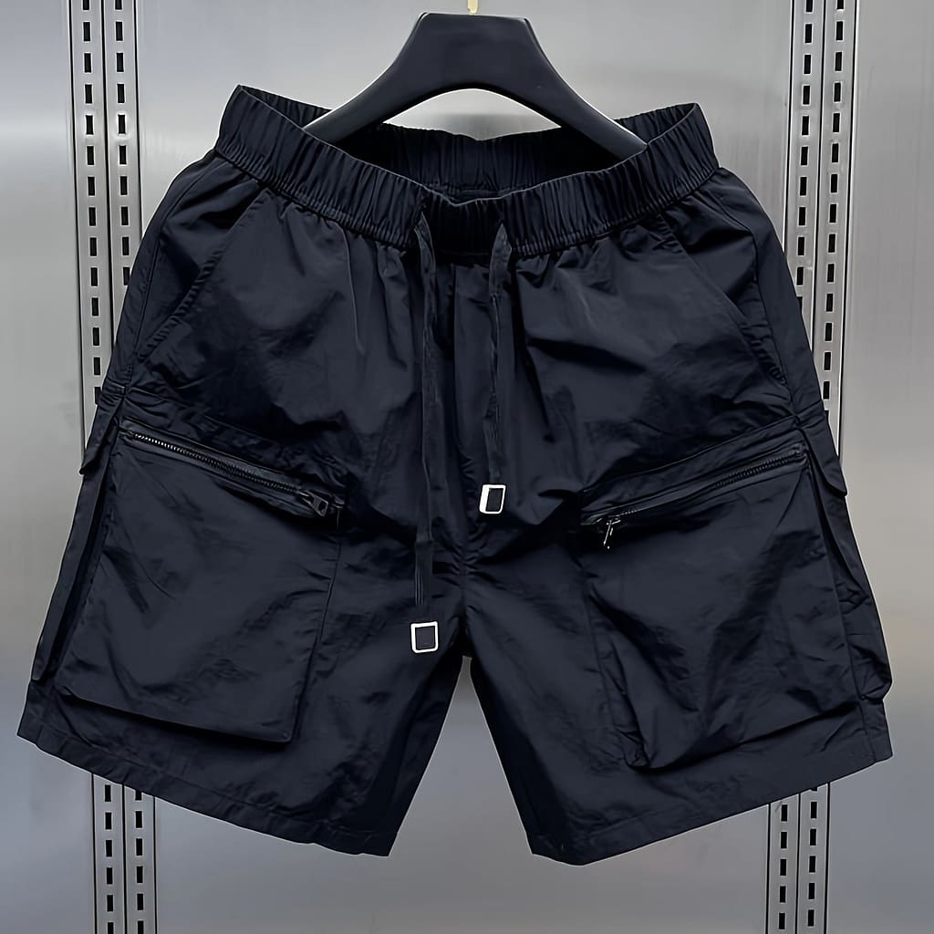 Men’s Japanese Retro Cargo Shorts, Casual Loose Fit, , Multi-pocket, Solid Color, Polyamide 100%, Non-stretch Fabric, Lightweight 160g/m², For Hiking & Outdoor Activities Cargo Shop Online at Dubai Trades 2