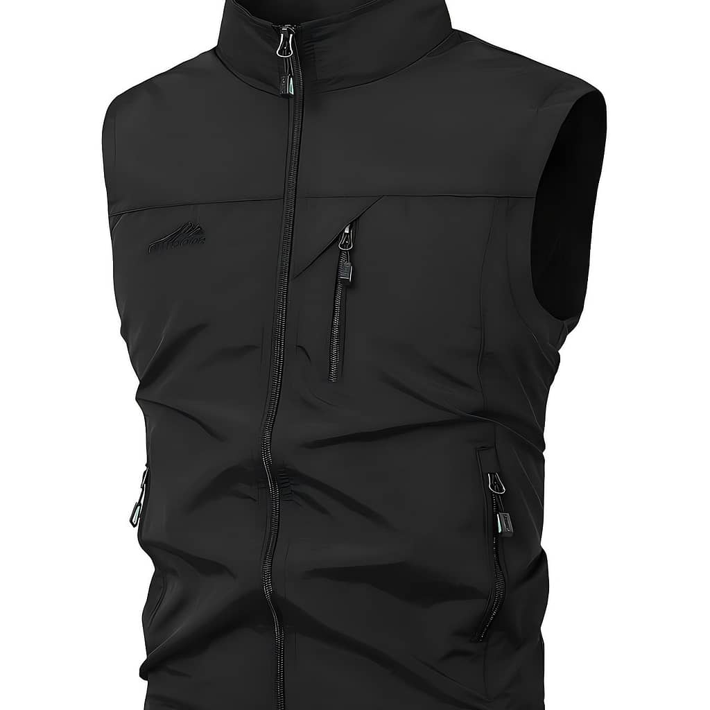 Men’s Lightweight Breathable Sleeveless Vest With Multiple Zipper Pockets, High Collar, For Spring/fall Fishing And Outdoor Activities – Black, Fishing Gear Clothing Shop Online at Dubai Trades 2