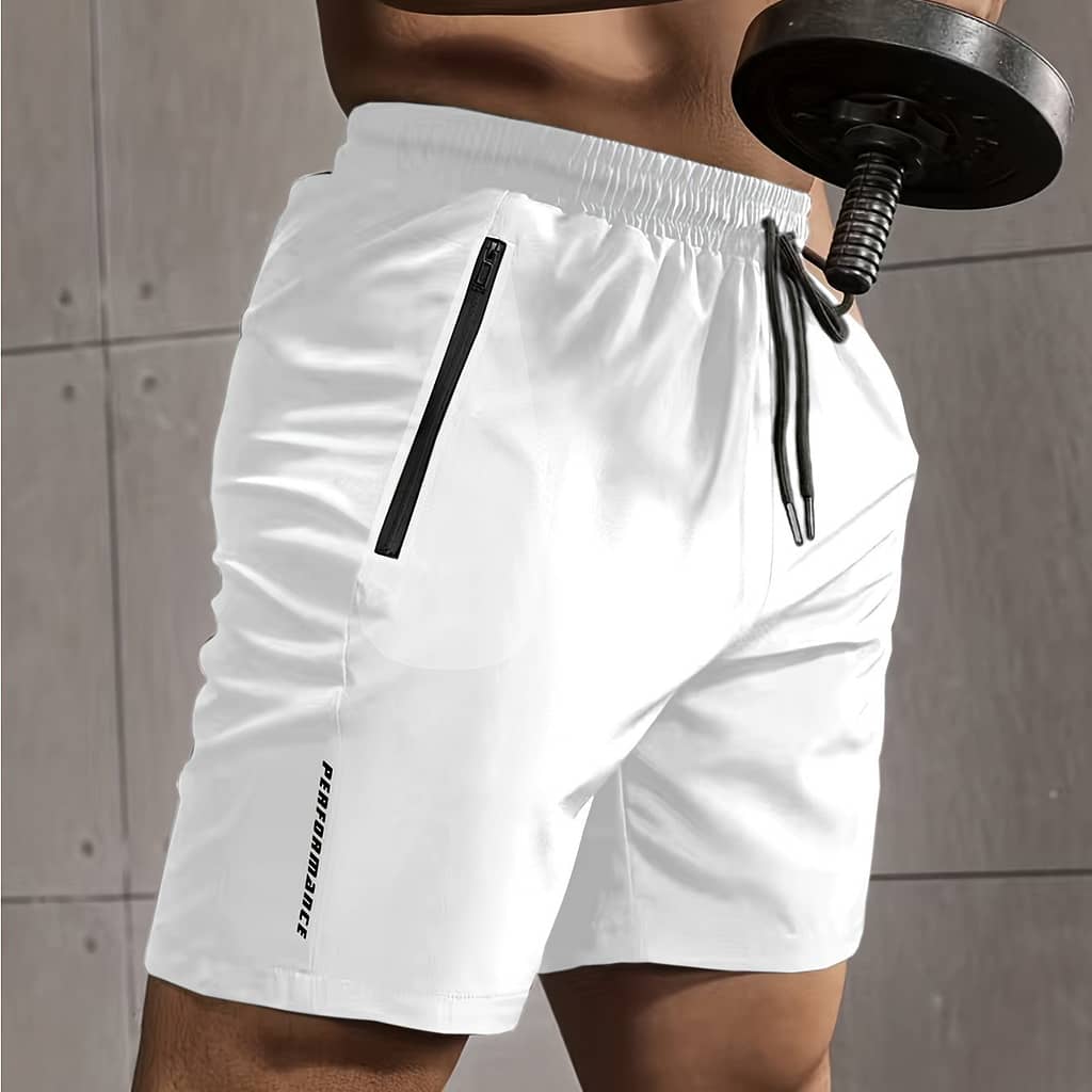 Men’s Lightweight Quick-dry Casual Shorts With Zipper Pockets & Drawstring Waist – Performance Letter Print Gym Shorts For Summer , Machine Washable, Nontransparent Fabric Clothing Shop Online at Dubai Trades 2