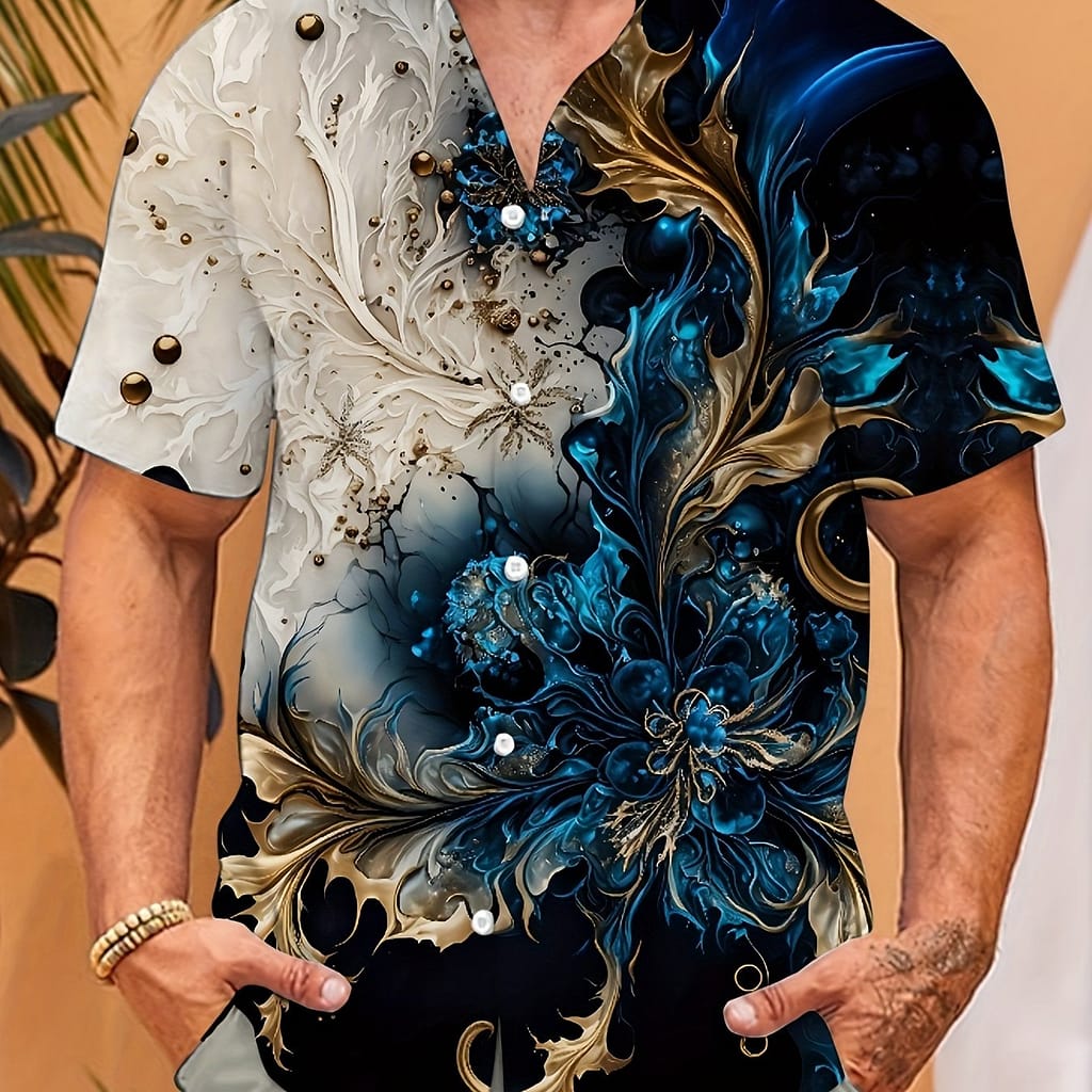 Men’s Novelty Pattern 3d Printed Short Sleeve Lapel Shirt Top, Male Casual Button Up Shirt For Daily And Vacation Resorts Button-Down Shirts Shop Online at Dubai Trades 2