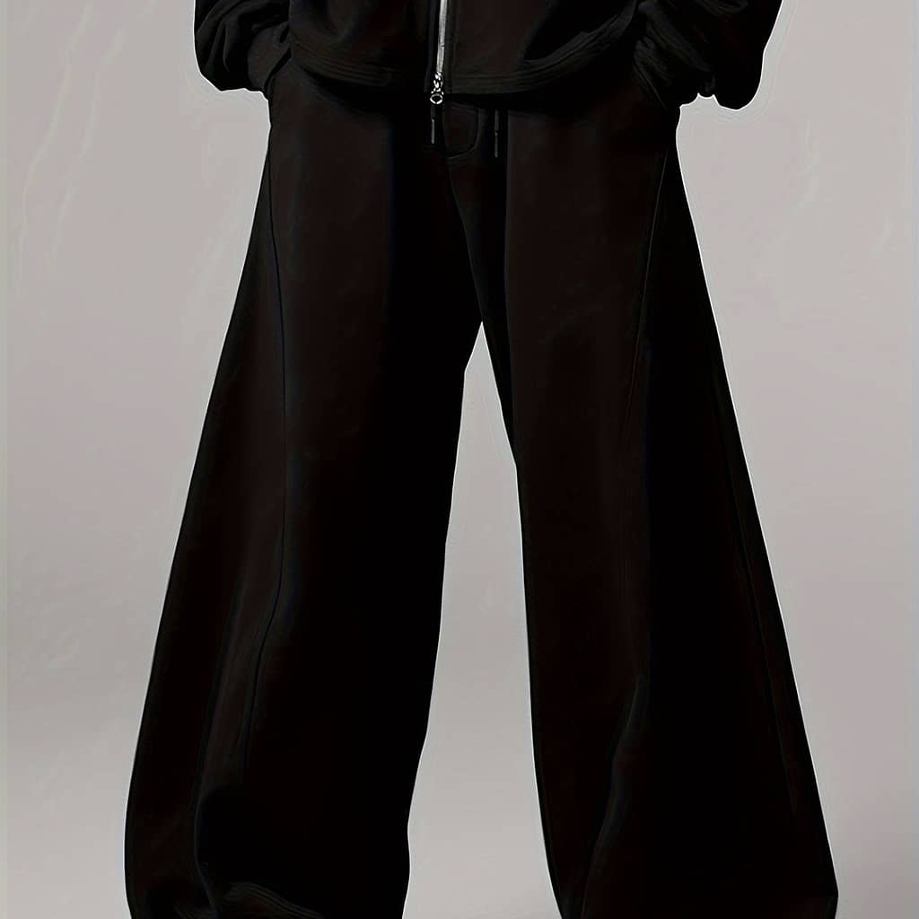 Men’s Oversized Wide Leg Sweatpants – Soft Fleece Lined, Gray Solid Color, Casual Loose Fit For Casual Attire, Everyday Sweatpants | Solid | , Sweater Sweatpants Active Shop Online at Dubai Trades 2