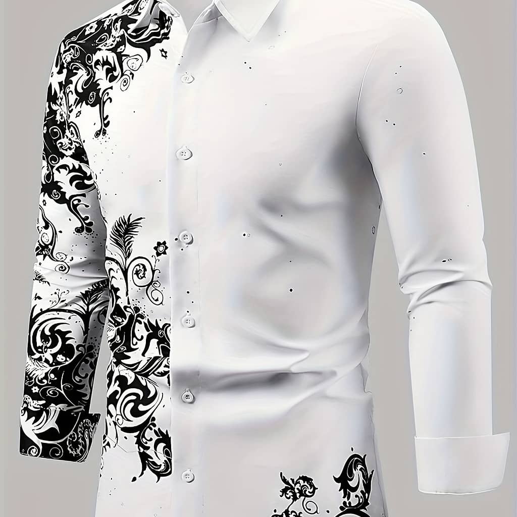 Men’s Shirt With Button-up Collar, Stylish Floral Pattern, 3d , Long Sleeves, Commuting. Casual Button-Down Shirts Shop Online at Dubai Trades 2