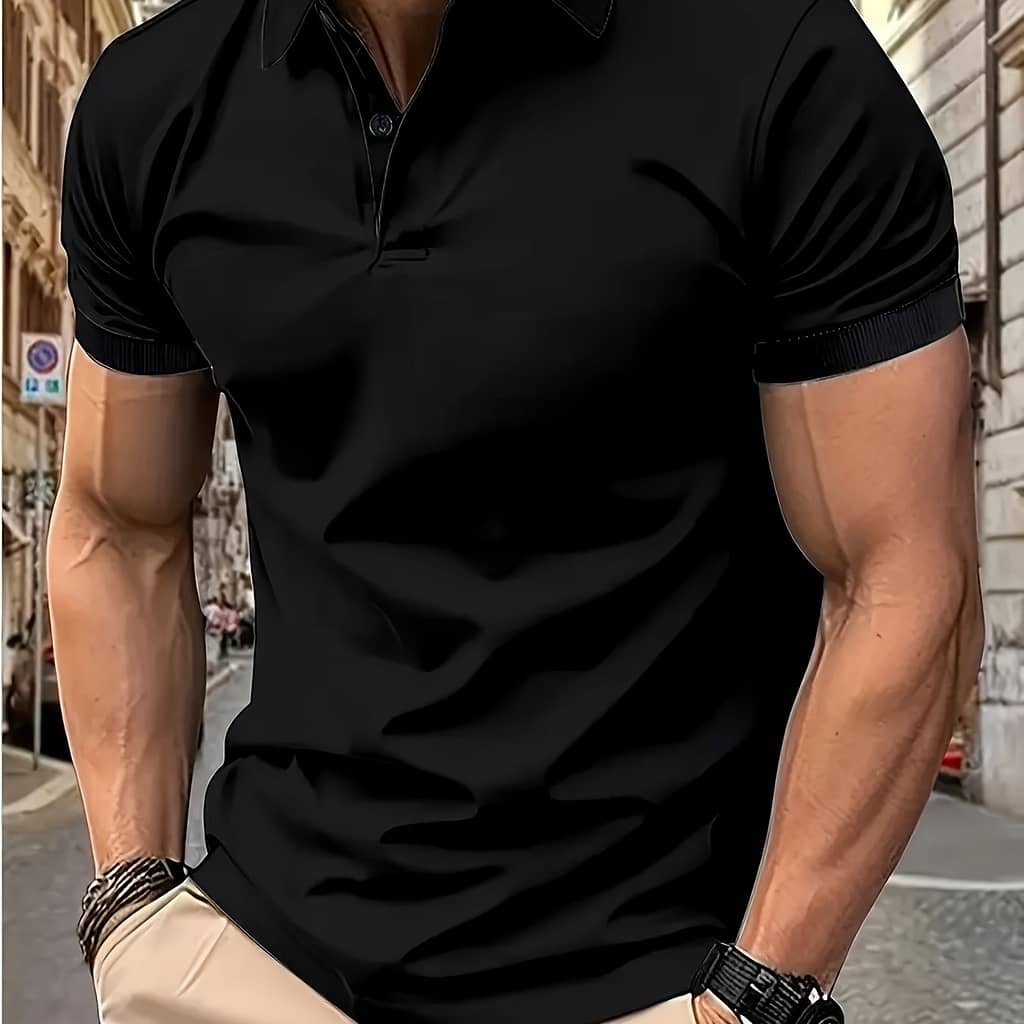 Men’s Short Sleeve Lapel Collar Golf T-shirt In Solid Color, Versatile For Sport And Casual Wear Active Shop Online at Dubai Trades 2