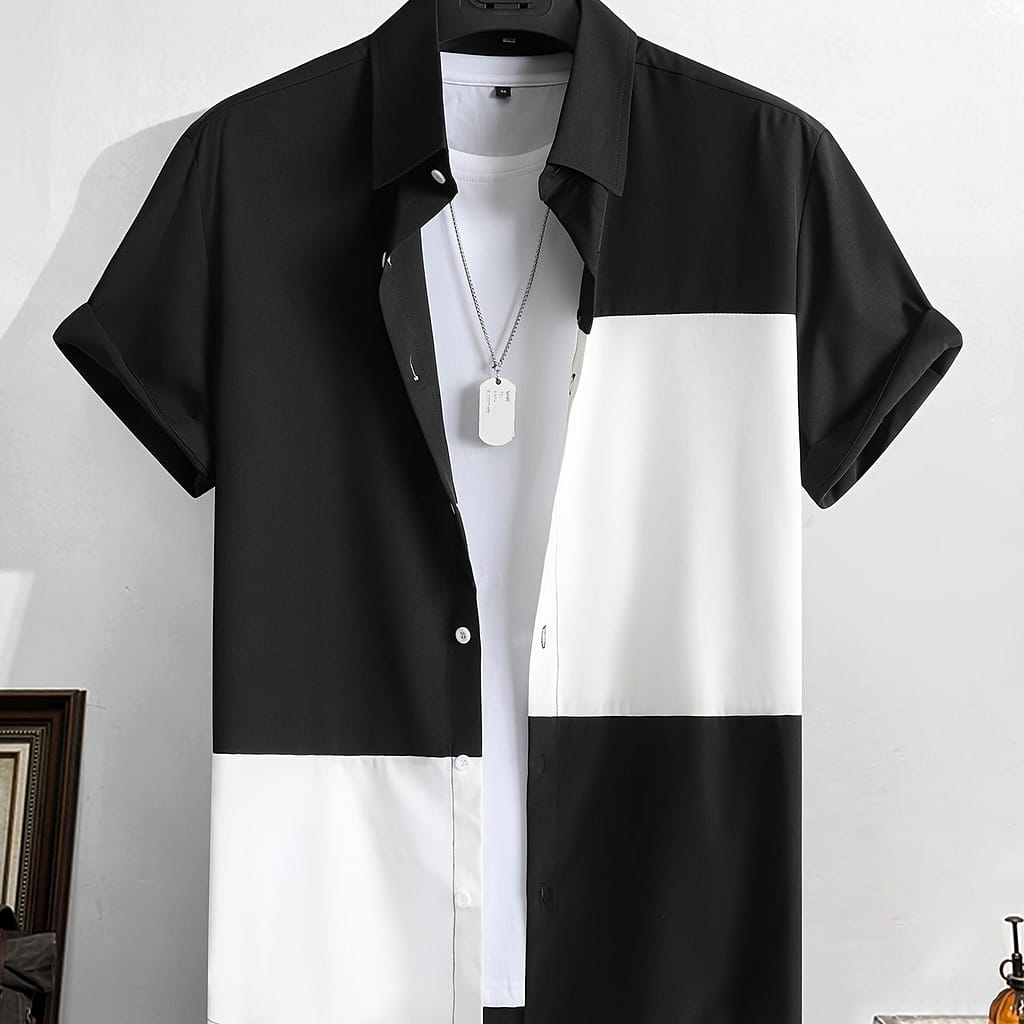 Men’s Short Sleeve Shirt, July 41, Polyester 100%, Solid Color, Mature Lapel Collar, Regular Fit, Summer Woven Fabric, 120g/m² – Non-stretch Casual Button-Down Shirts Shop Online at Dubai Trades 2