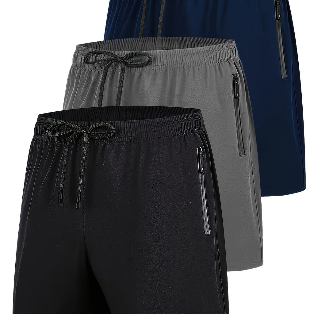 Men’s Shorts Three-piece Set, Plus Size, Casual Sports, Quick Dry, Breathable Stretch Shorts, Zippered Pockets, Running, Fitness, Cycling, Hiking, Swimming, Outdoor, Shorts, Clothing, Shoes & Jewelry Shop Online at Dubai Trades 2
