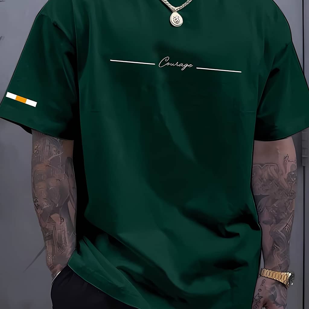 Men’s Summer Casual Crew Neck T-shirt With Alphabet Print, 95% Polyester 5% Spandex, Short Sleeve, Slight Stretch, Regular Fit, Knit Fabric – 180gsm Clothing Shop Online at Dubai Trades 2