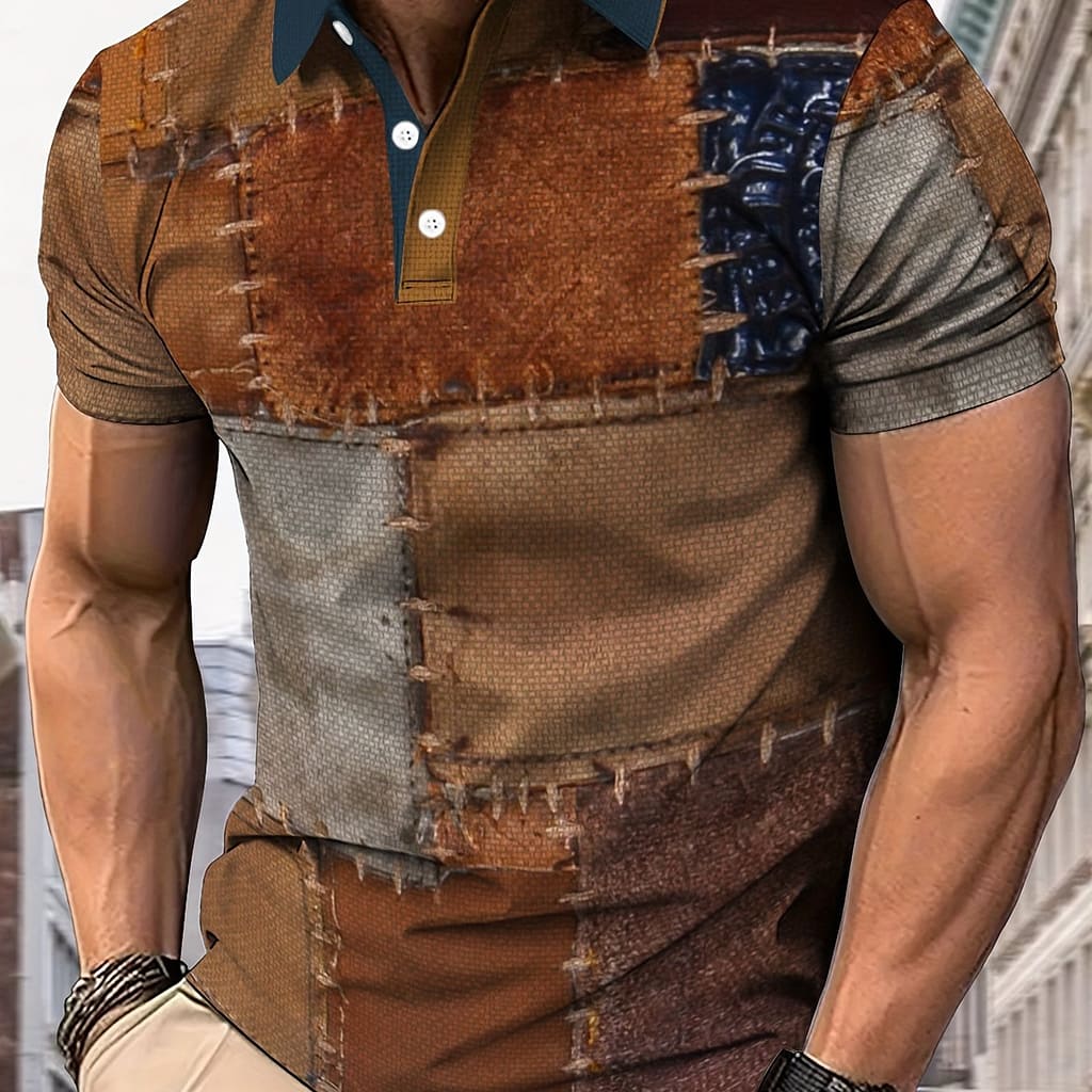 Men’s Summer Casual Short Sleeve Shirt, Color Block, Breathable Polyester Knit Fabric, Regular Fit, Button Collar, Slight Stretch – 150g/m² Clothing Shop Online at Dubai Trades 2