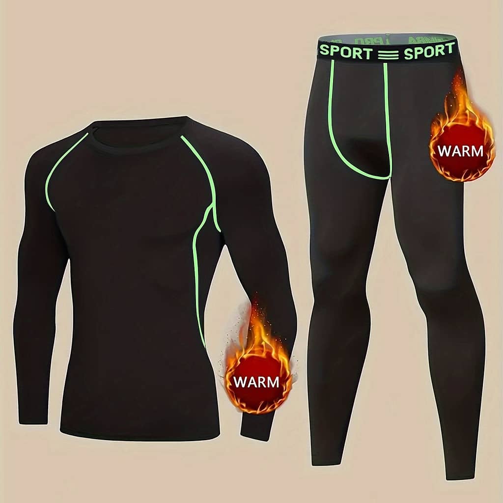 Men’s Thermal Underwear Set With Fleece Lining, Suitable For Sports, Skiing, Hunting, Winter Fitness, And Yoga, Includes Tight Long-sleeve Top And Bottom Pants. Clothing Shop Online at Dubai Trades 2