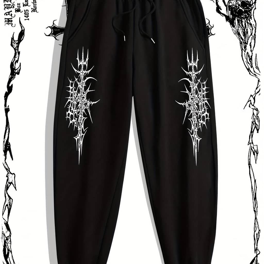 Men’s Totem Print Joggers – Stylish Black Casual Pants With , Drawstring Waist, Comfortable Polyester Fabric For Fall/winter Outdoor Activities Casual Shop Online at Dubai Trades 2