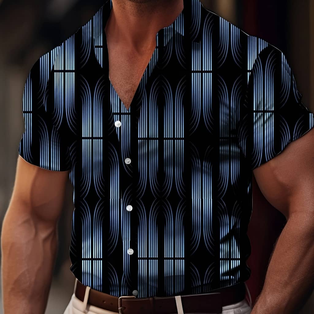 Men’s Trendy Hawaiian Lapel Collar Graphic Shirt With Stylish Geometric Print For And Casual Wear Casual Button-Down Shirts Shop Online at Dubai Trades 2