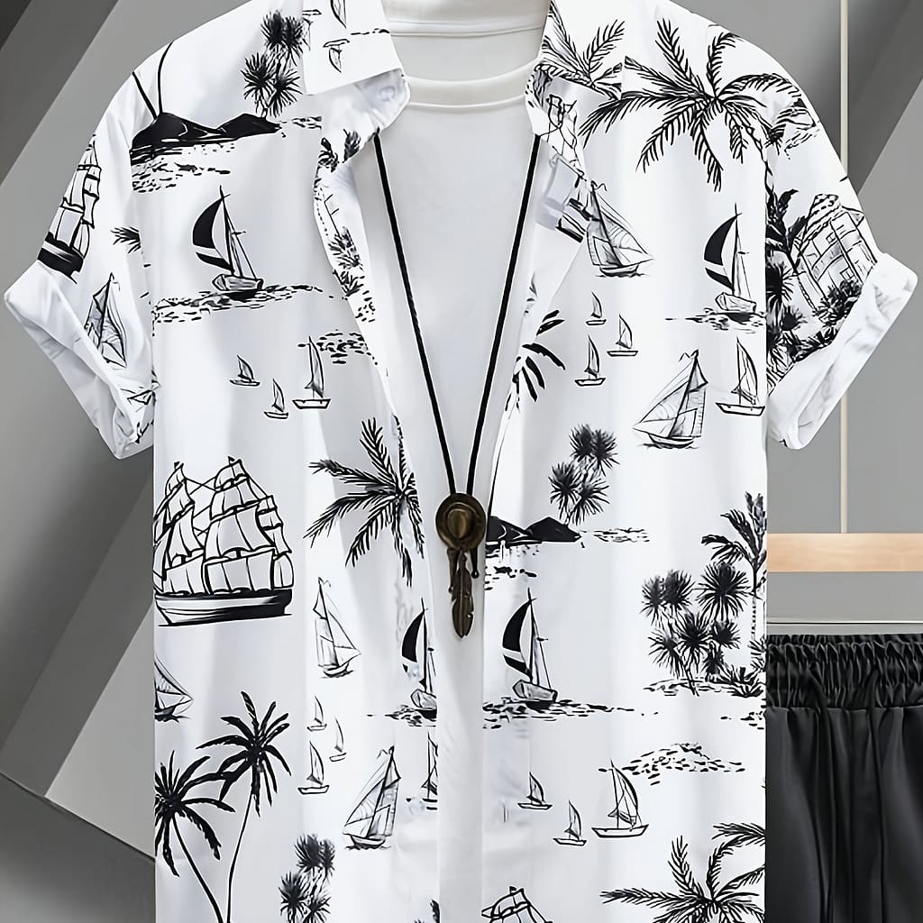 Men’s Trendy Hawaiian Shirt With Fancy Palm Tree Prints For Summer Beach, Pool And Vacation Casual Button-Down Shirts Shop Online at Dubai Trades 2