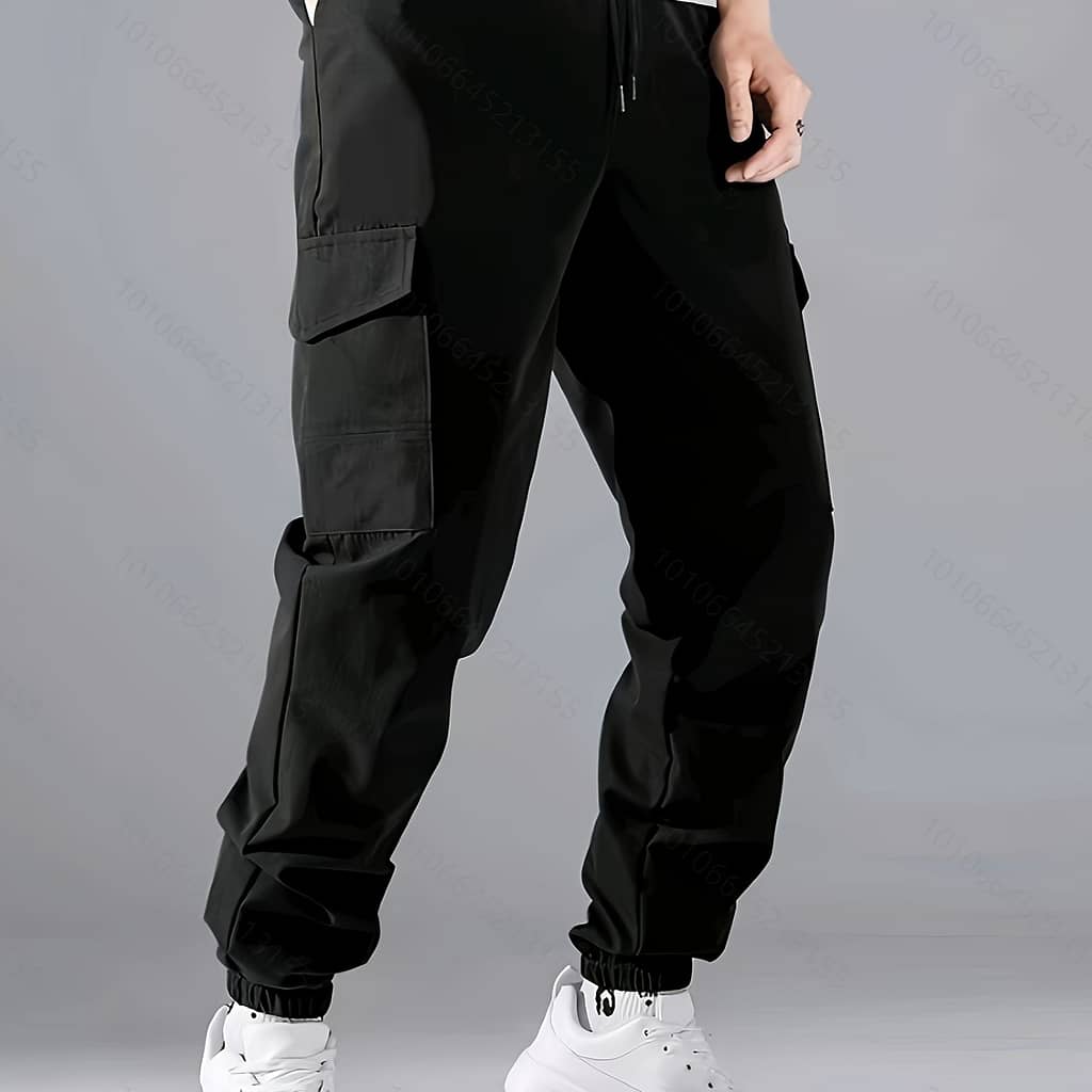 Men’s Trendy Solid Cargo Pants With Side Pocket, Comfy Casual Loose Fit Trousers For Men’s Outdoor Activities Active Shop Online at Dubai Trades 2