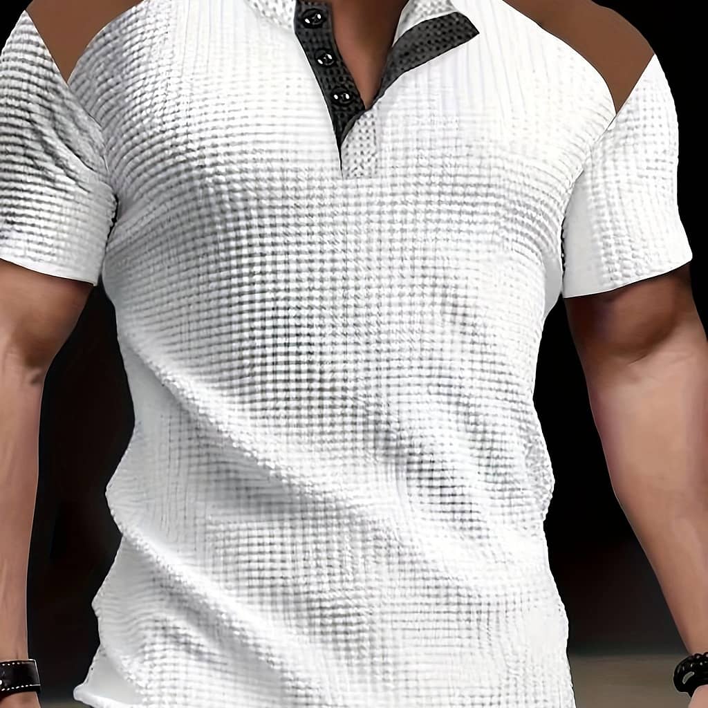 Men’s Waffle Texture Henley Shirt – Casual Summer Short Sleeve, Round Neck, Non-stretch Fabric Clothing Shop Online at Dubai Trades 2