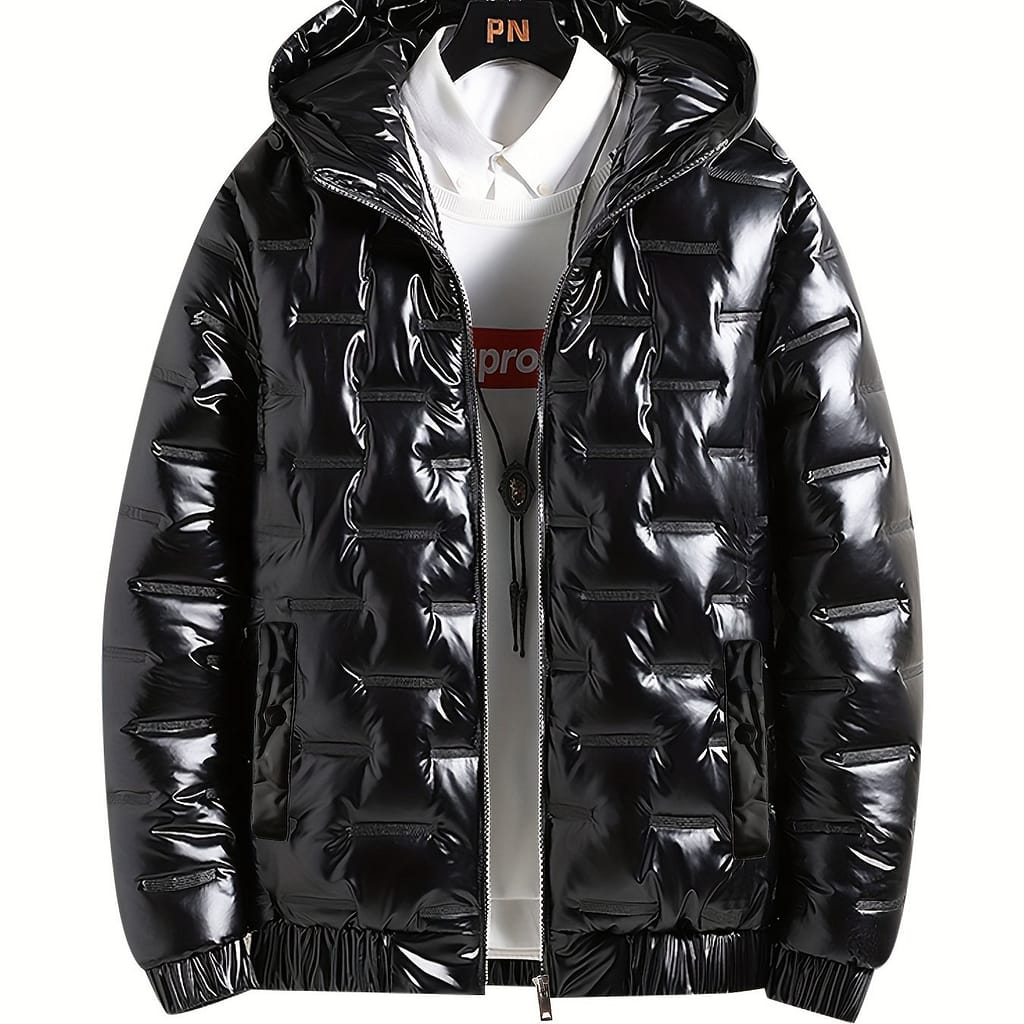 Men’s Winter Hooded Casual Coat Youth Fashion Shiny Solid Color Thickened Jacket Youth Trend Warm Coat Clothing Shop Online at Dubai Trades 2
