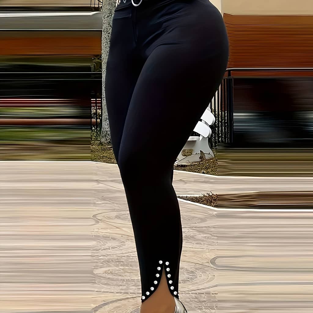Metal Hole Decor High Waist Pants, Casual Skinny Split Pants, Women’s Clothing Clothing Shop Online at Dubai Trades 2