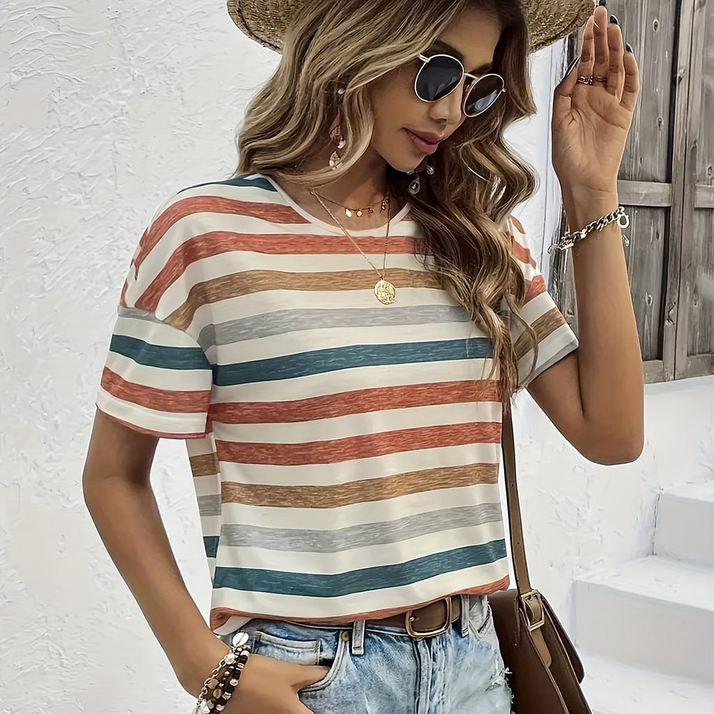 Neck T-shirt, Casual Short Sleeve T-shirt For , Women’s Clothing Clothing Shop Online at Dubai Trades 2