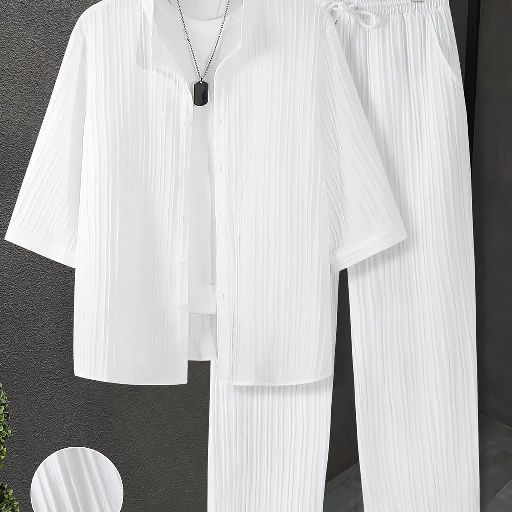 New Large Size Men’s 2pcs Casual Shirt And Drawstring Sweatpants Set, Plus Size Clothing, Shoes & Jewelry Shop Online at Dubai Trades 2