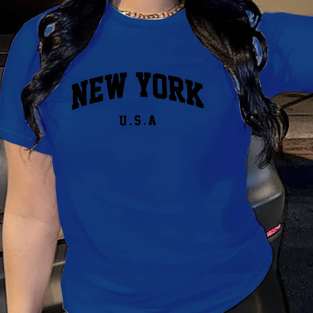 New Letter Print T-shirt, Short Sleeve Crew Neck Casual Top For Summer & Spring, Women’s Clothing Clothing Shop Online at Dubai Trades 2