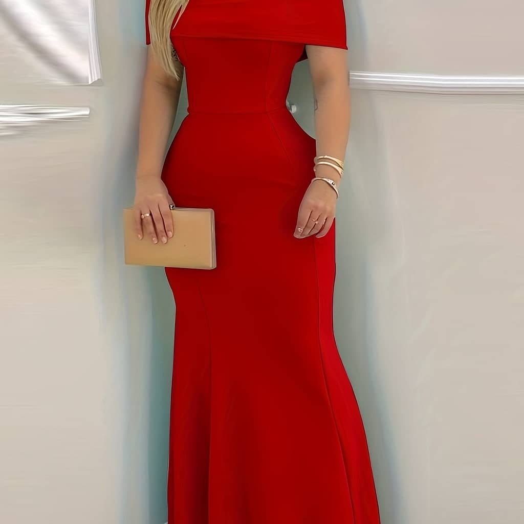 Off Shoulder Solid Maxi Dress, Elegant Dress For Party & Banquet, Women’s Clothing Wedding/occasion/engagement//evening Dress Clothing Shop Online at Dubai Trades 2