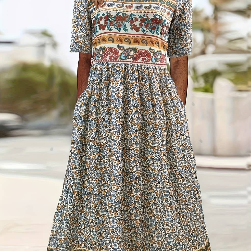 Paisley Print Crew Neck Dress, Casual Short Sleeve Dress For , Women’s Clothing Clothing Shop Online at Dubai Trades 2