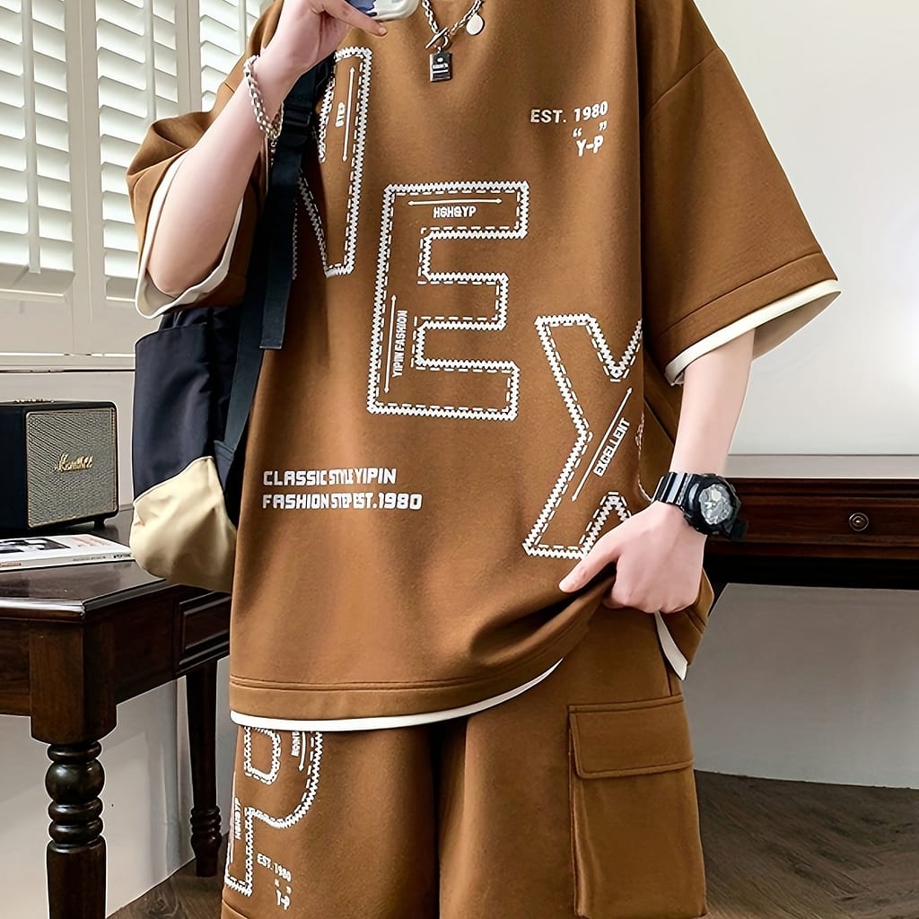 Pei Kuan’ Summer Men’ Suit Youth Student Casual Suit Two-piece Suit T-shirt Shorts Set Short Sleeve Shorts Set 1 Suit Breathable And Comfortable Sweat Absorbent Active Shop Online at Dubai Trades 2