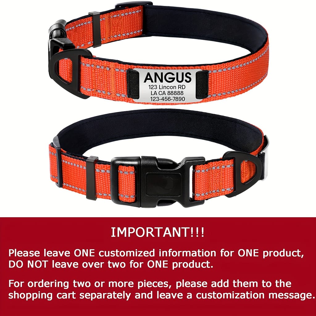 Personalized Dog Collars For Medium Dogs, Custom Reflective Dog Collar With Name Plate, Padded Pet Collar With Engraved Slide On Id Tags Collars Shop Online at Dubai Trades 2