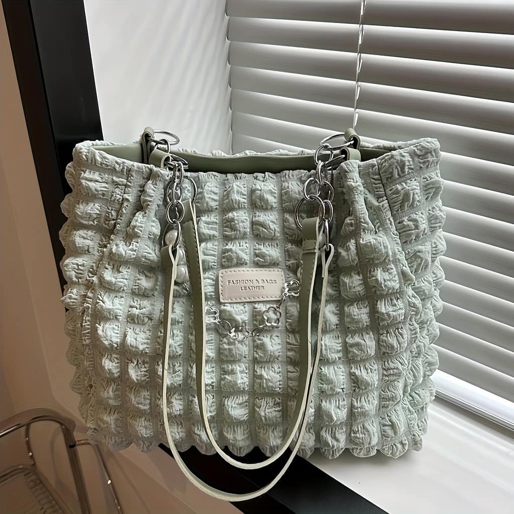 Pleated Bubble Shoulder Bag, Ruched Tote Bag, Fashion Soft Handbag For Women Clothing, Shoes & Jewelry Shop Online at Dubai Trades 2