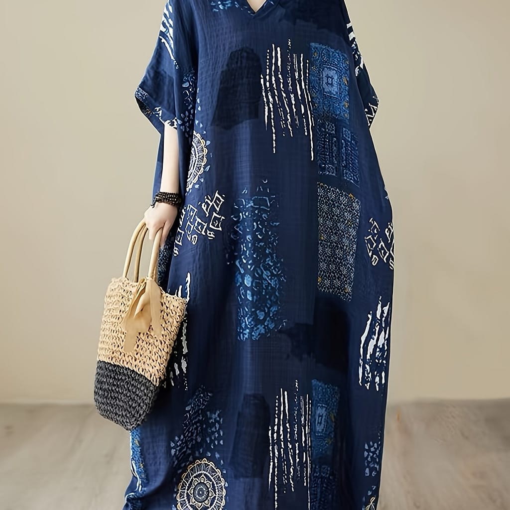 Plus Size Allover Print V Neck Batwing Sleeve Loose Fit Up Kaftan Dress, Women’s Swimwear & Clothing Clothing Shop Online at Dubai Trades 2