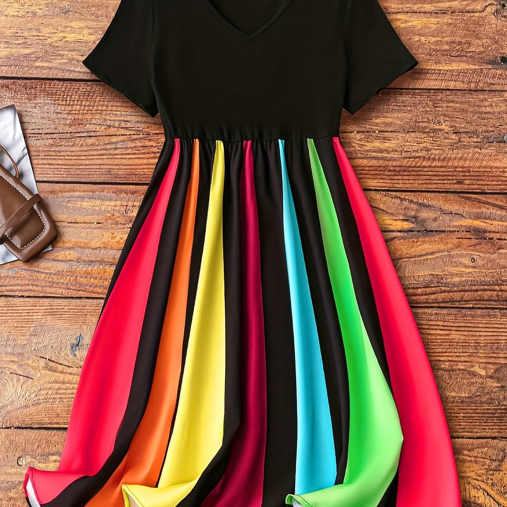 Plus Size Colorful Print Dress, Casual Ruched Short Sleeve Crew Neck Dress For , Women’s Plus Size Clothing Clothing Shop Online at Dubai Trades 2