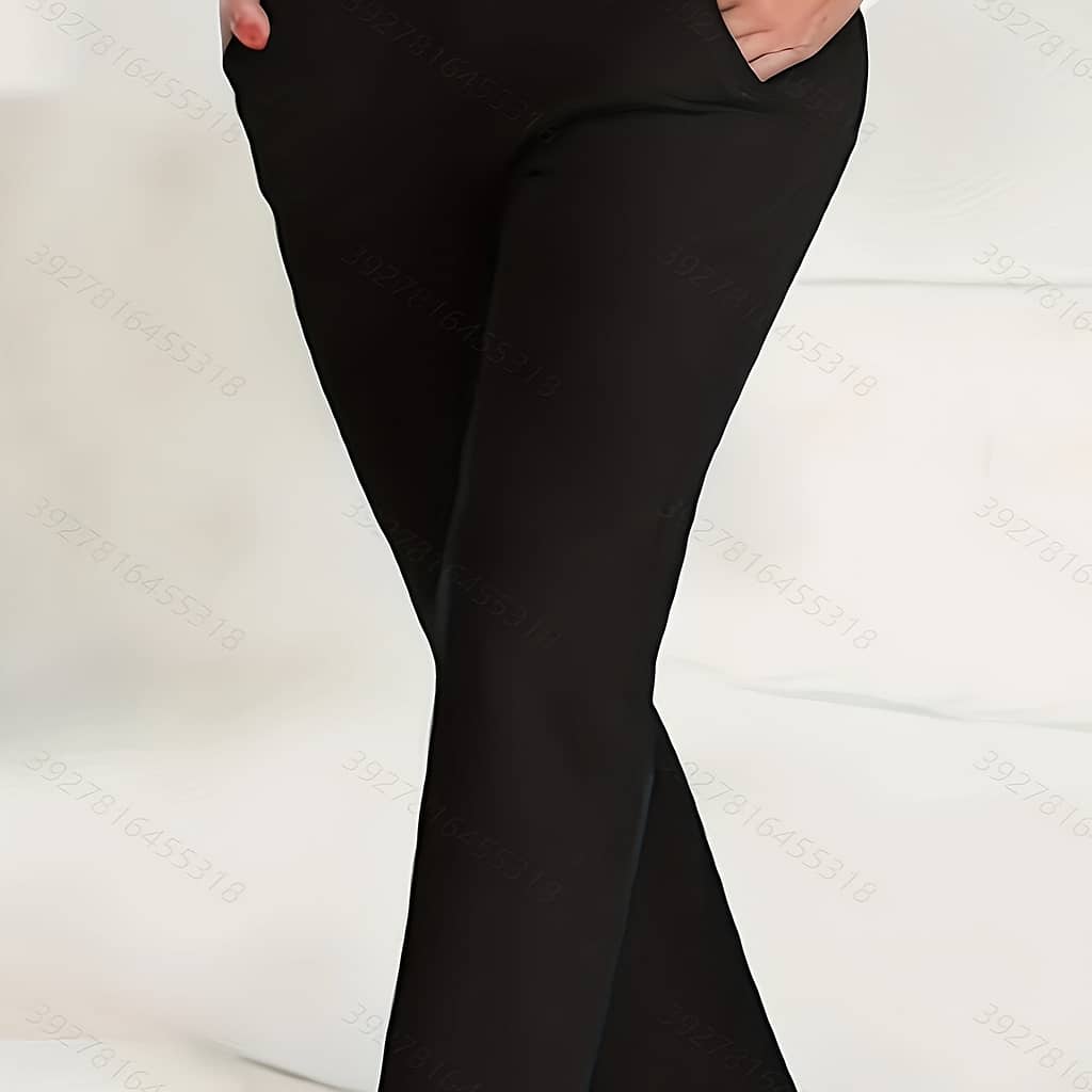 Plus Size Elegant Pants, Women’s Plus Solid Elastic Slight Stretch Straight Leg Trousers With Pockets Clothing Shop Online at Dubai Trades 2