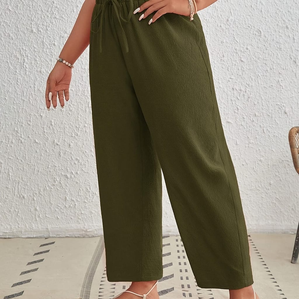 Plus Size Solid Color Paperbag Waist Pants, Casual Tie Front Pants For , Women’s Plus Size Clothing Clothing Shop Online at Dubai Trades 2