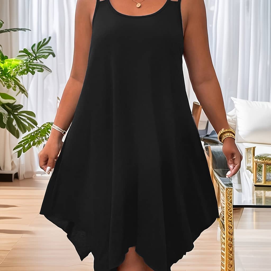 Plus Size Solid Irregular Hem Cami Dress, Casual Sleeveless Dress For , Women’s Plus Size Clothing Clothing Shop Online at Dubai Trades 2