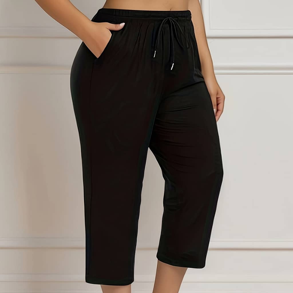 Plus Size Solid Pocket Drawstring Capri Pants, Casual Waist Pants For , Women’s Plus Size Clothing Clothing Shop Online at Dubai Trades 2