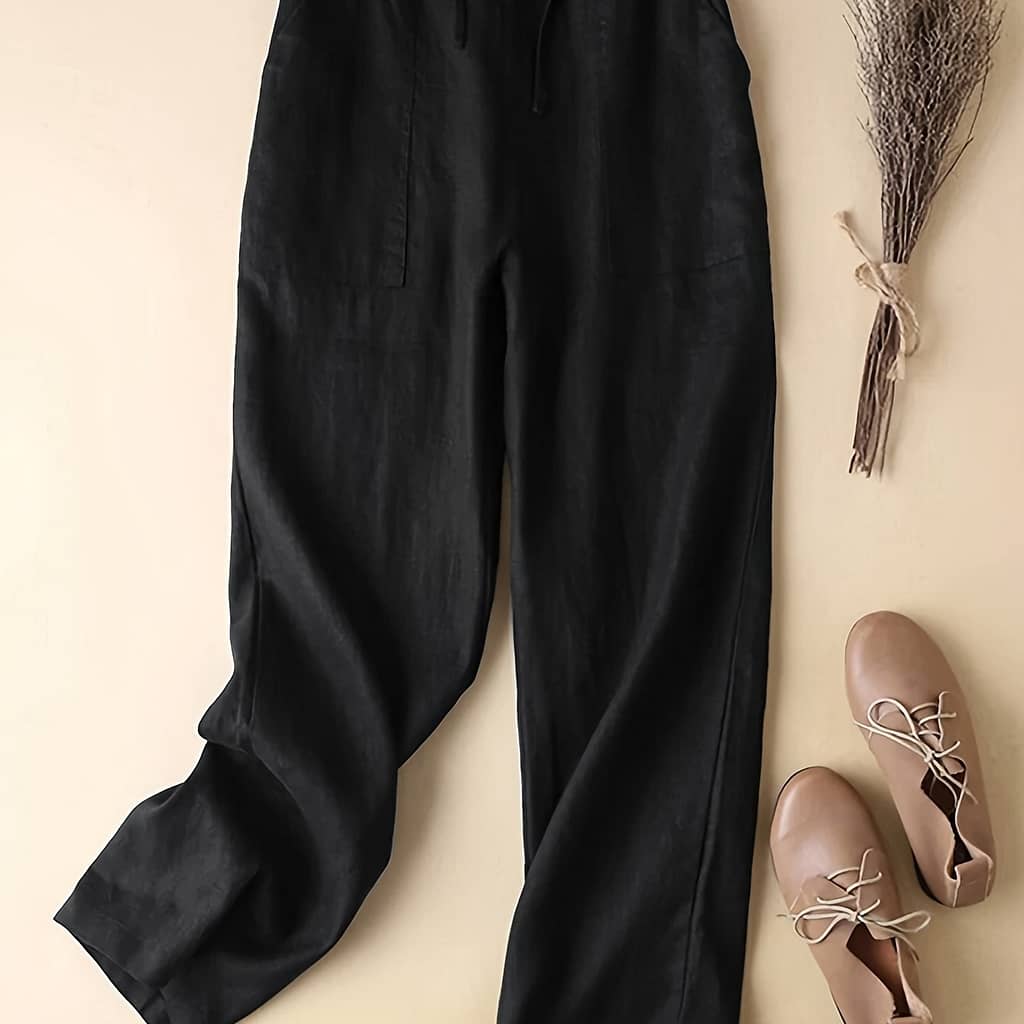 Plus Size Solid Pocket Straight Leg Pants, Casual Drawstring Elastic Waist Pants For , Women’s Plus Size Clothing Clothing Shop Online at Dubai Trades 2
