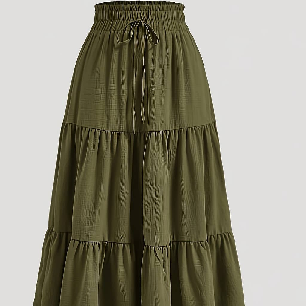 Plus Size Solid Ruched Tiered Skirt, Casual Elastic Waist Midi Skirt For , Women’s Plus Size Clothing Clothing Shop Online at Dubai Trades 2