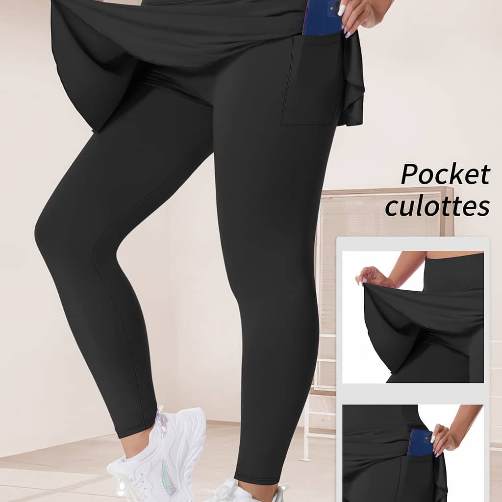 Plus Size Sports Leggings, Women’s Plus Solid Skirted Running Yoga Leggings With Pockets Spring/autumn Activewear Shop Online at Dubai Trades 2