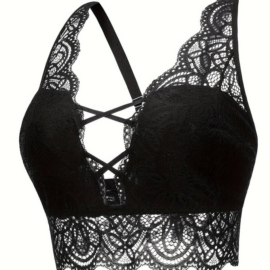 Plus Size Wedding Sexy Bra, Women’s Plus Floral Lace Crisscross Front Scalloped Trim Bralette Clothing, Shoes & Jewelry Shop Online at Dubai Trades 2