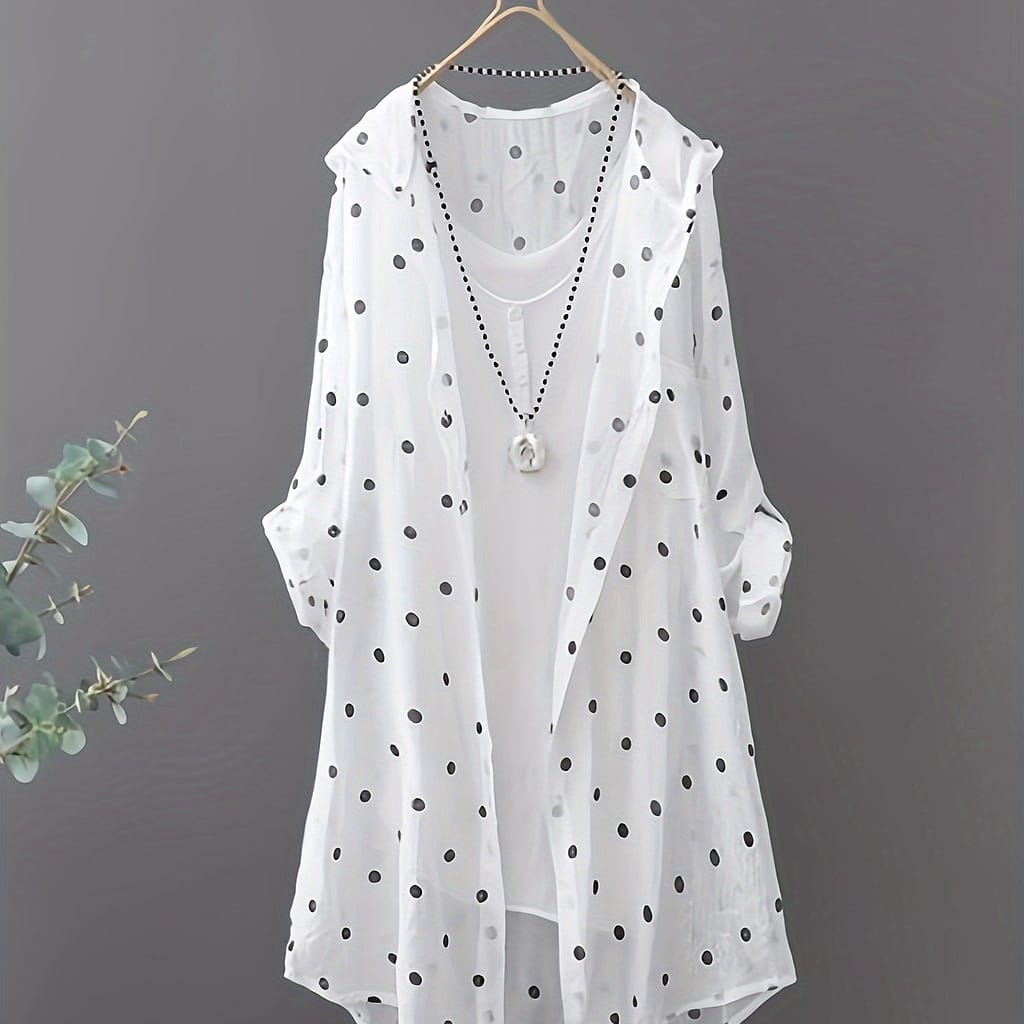 Polka- Button Front Shirt, Casual Long Sleeve Semi-sheer Thin Blouse For , Women’s Clothing Blouses Shop Online at Dubai Trades 2
