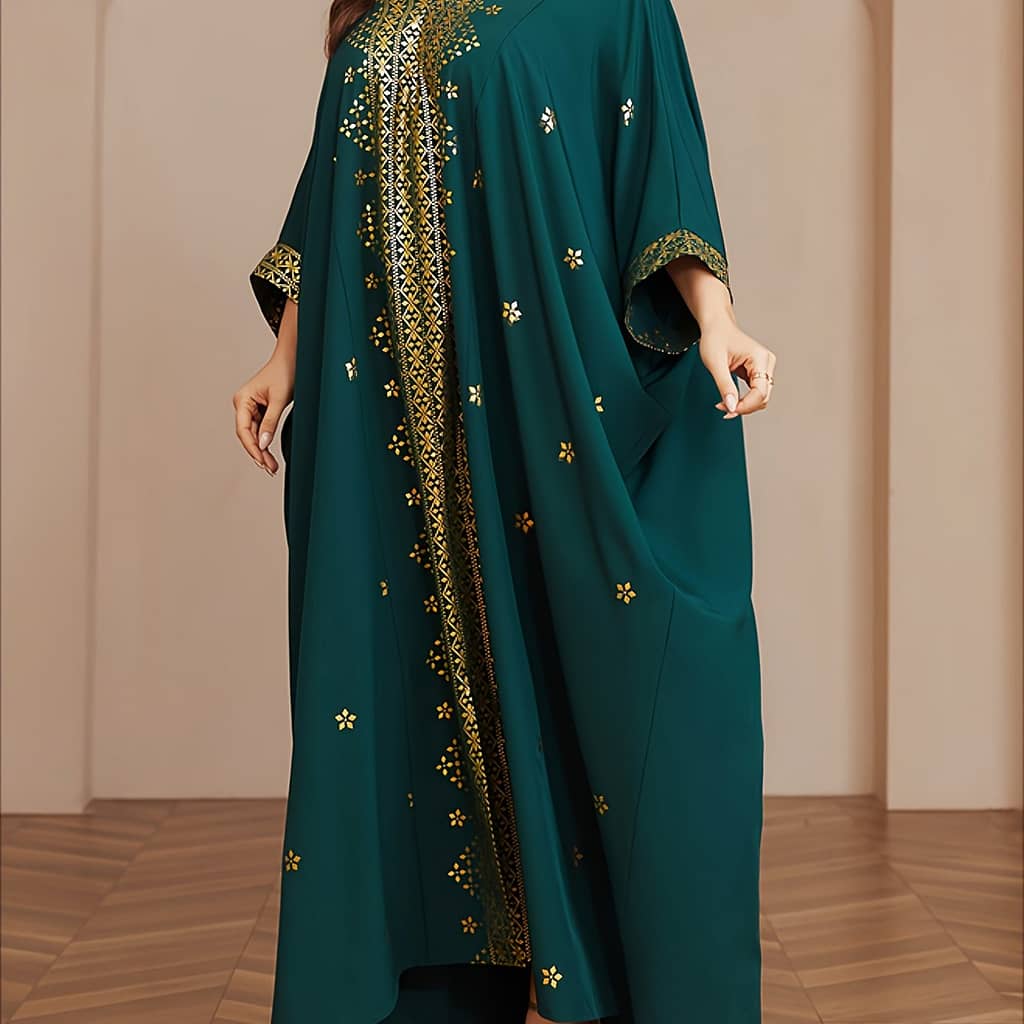 Polyester V-neck Tribal Pattern Woven Non-stretch Long Caftan, Middle East Golden Tassel, Batwing Sleeve, Plus Size, All Season Clothing, Shoes & Jewelry Shop Online at Dubai Trades 2