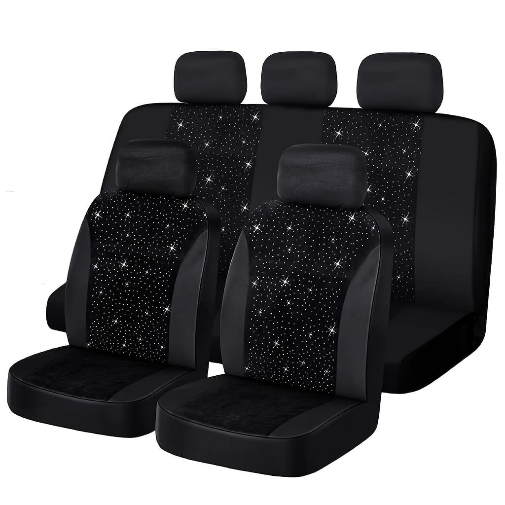 Pretty Rhinestone Black Car Seat Covers, Full Set For 5 Seats, Universal Style, Holiday Gift Automotive Shop Online at Dubai Trades 2