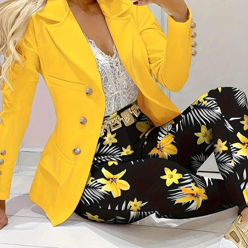 Print Blazer & Pants Set For Women – Stretchy Polyester-spandex , Machine Washable – Spring/fall Blazers Shop Online at Dubai Trades 2