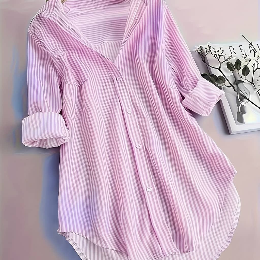 Print Button Front Blouse, Casual Long Sleeve Blouse For Spring & Fall, Women’s Clothing Blouses Shop Online at Dubai Trades 2